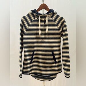 EDDIE BAUER | Navy & Cream Stripe Fleece Hoodie Size M